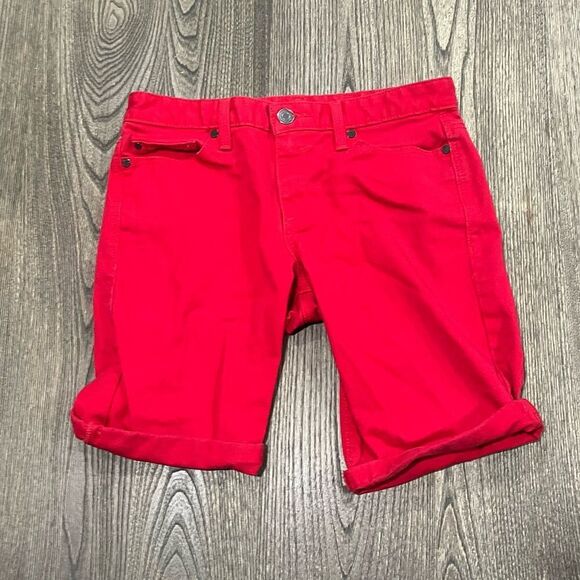 Calvin Klein Jeans Bermuda City Classic Shorts Mid Rise Denim Red Size 27/4 - Picture 1 of 7